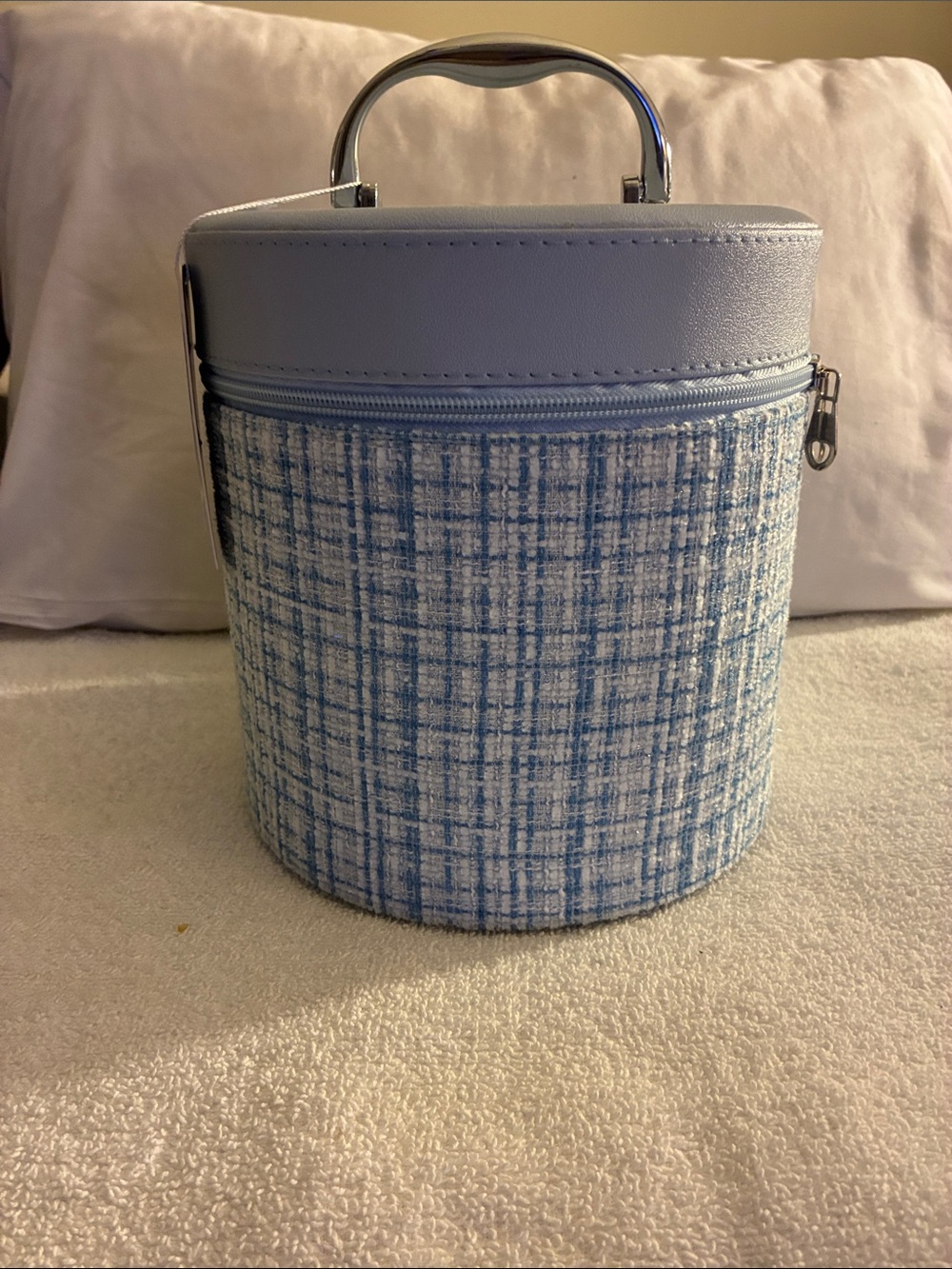 NWT Light Blue Tweed Vanity Bag with Top Handle